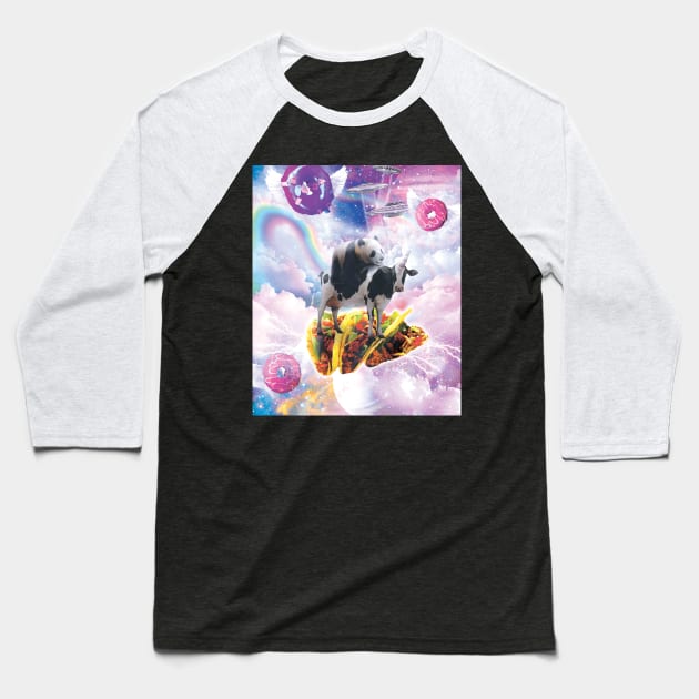 Space Panda Riding Cow Unicorn - Taco & Donut Baseball T-Shirt by Random Galaxy